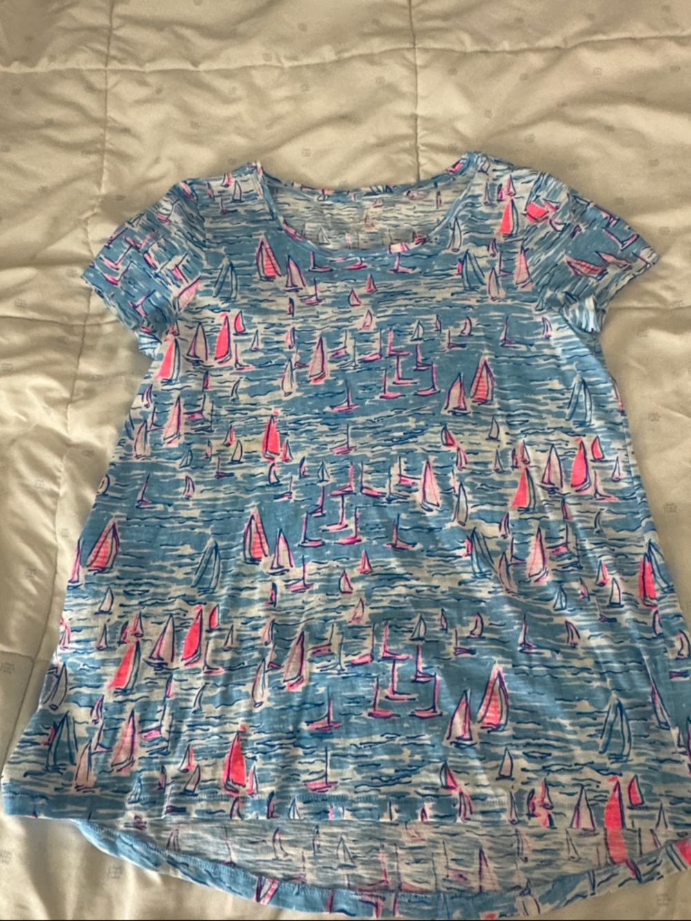 Lilly Pulitzer Blue Tee with Pink Sailboat Print